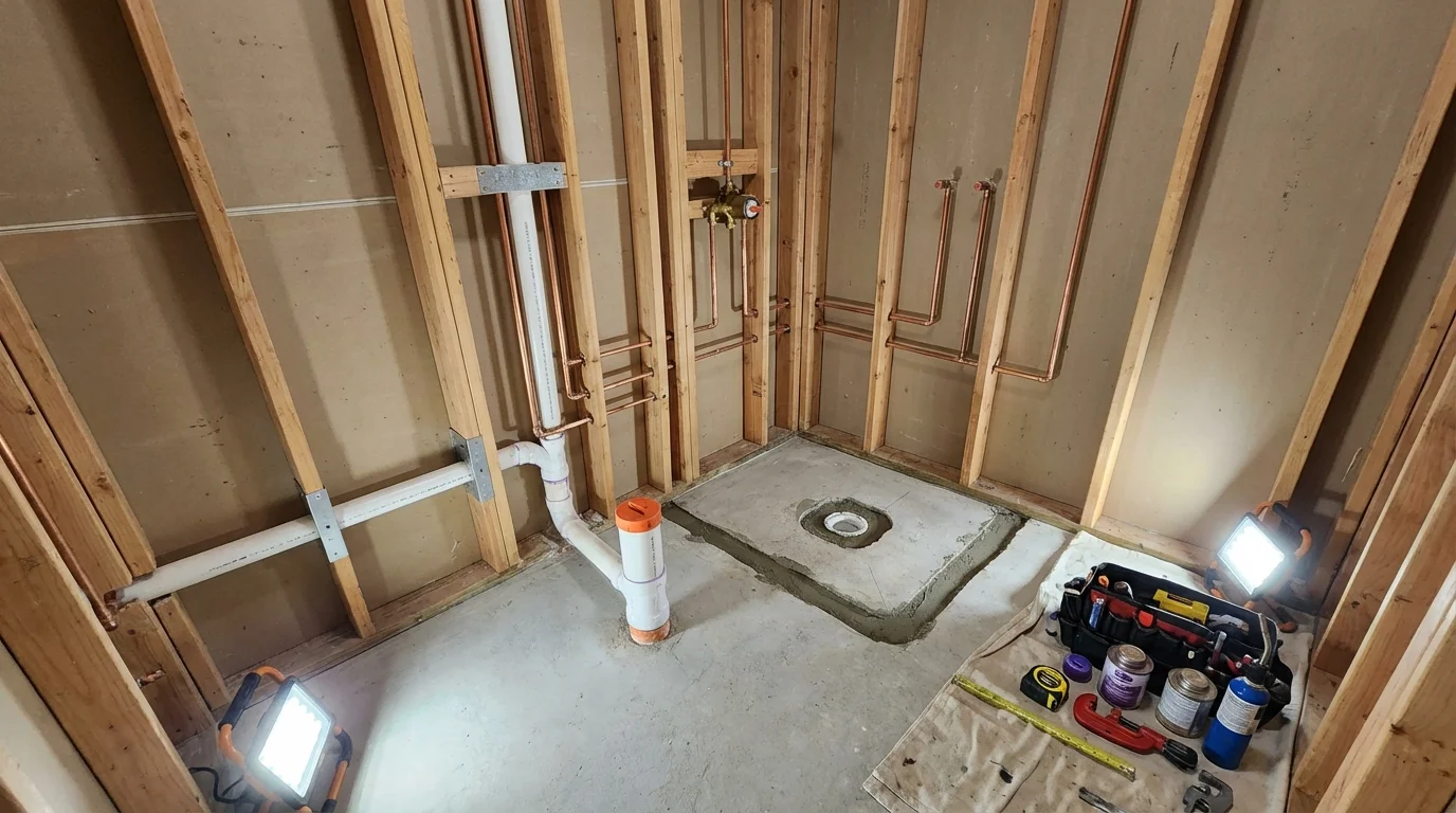 Bathroom rough-in plumbing during remodel by Johns Plumbing LLC in Sierra Madre