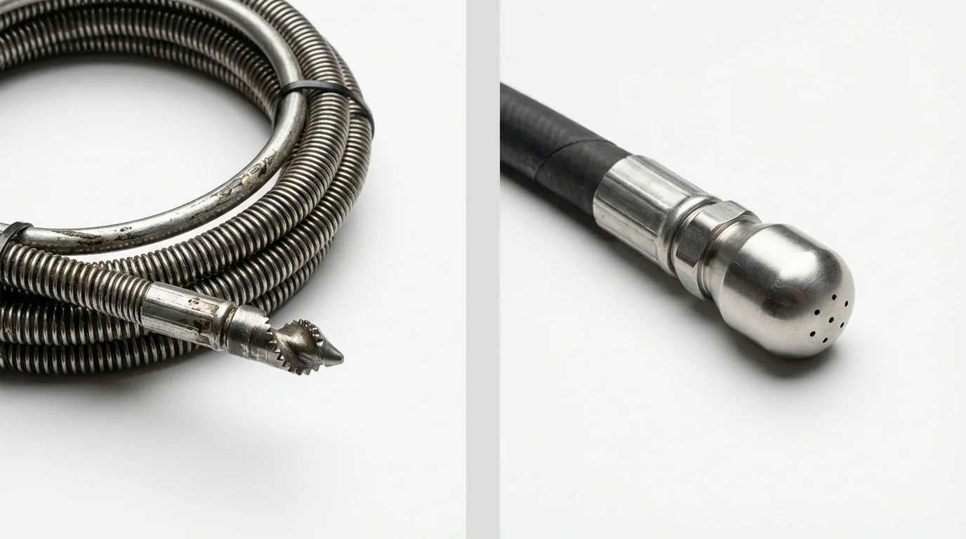 Drain snake cable and hydro jetting nozzle used for drain cleaning in Sierra Madre, CA