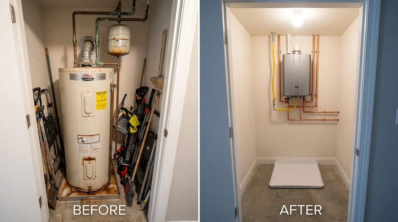 Tank water heater versus wall-mounted tankless unit comparison for Sierra Madre, CA homeowners