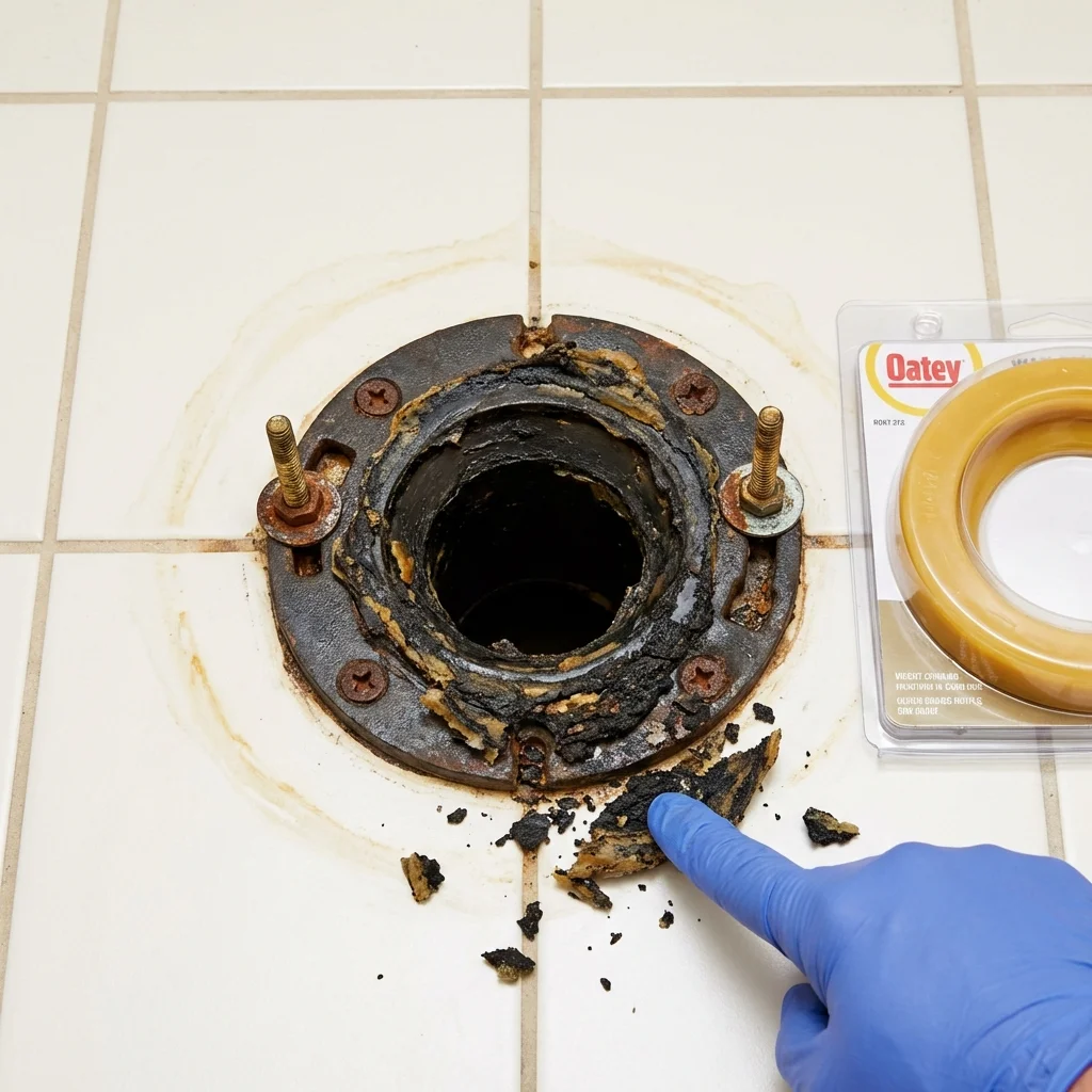 Failed wax ring showing water seepage at the base of a toilet in a Sierra Madre, CA home